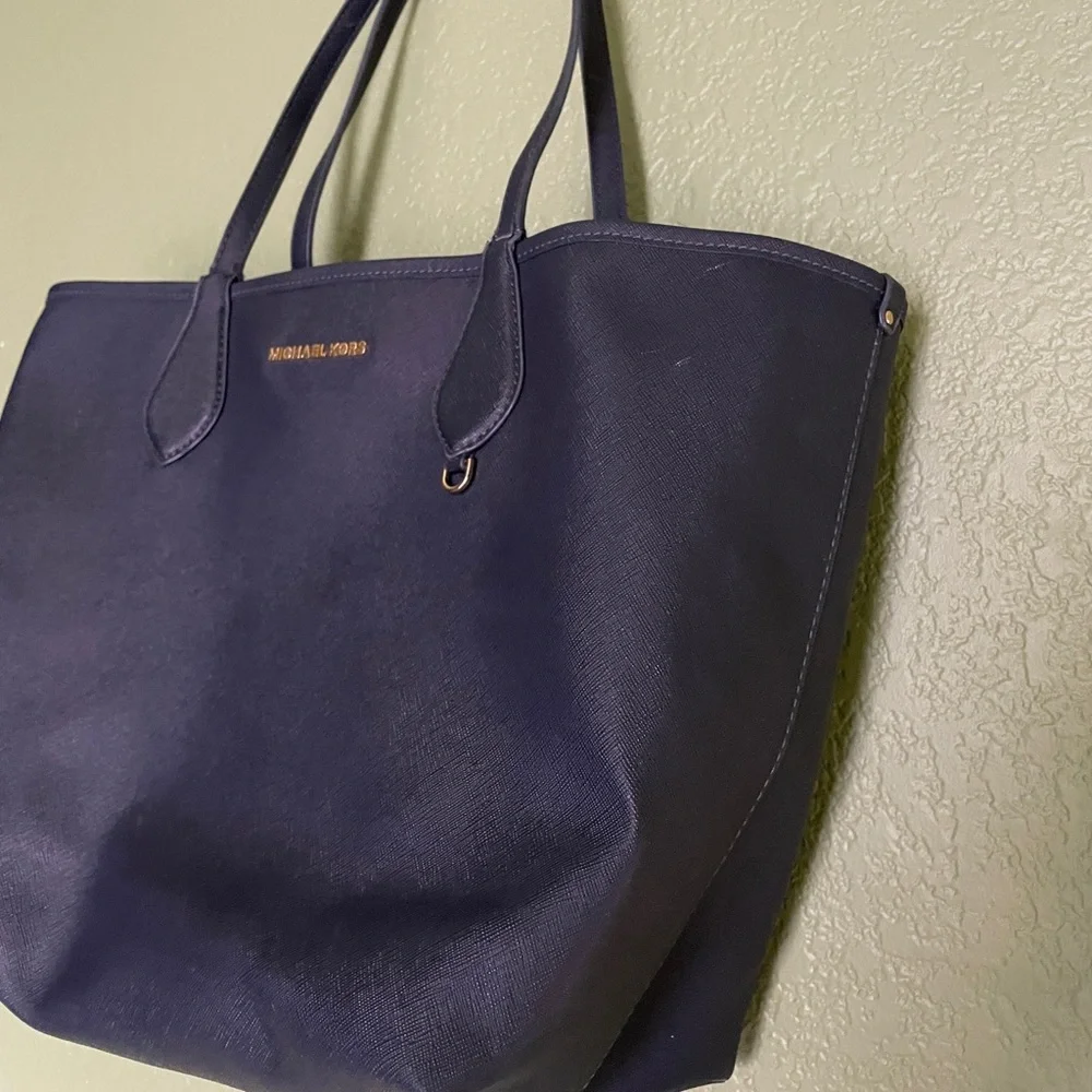 Michael Kors Leather Tote Bag Dark Blue - Picture 2 of 7